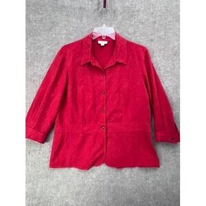 Coldwater Creek Red Textured Button Down 3/4 Sleeve Top‎ XL